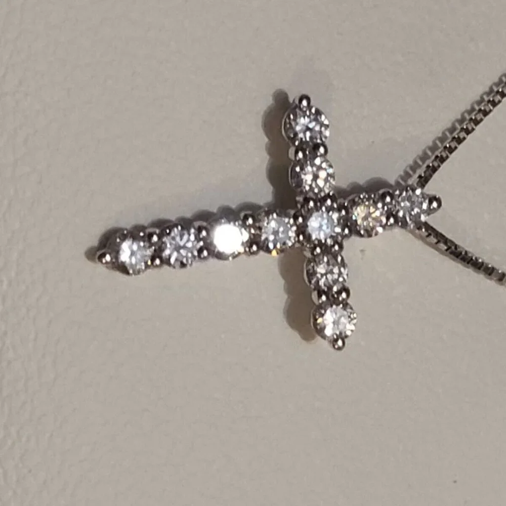 Natural Diamond Cross Pendant 1/3 CTW w/ a 14k white gold chain. - Picture 3 of 5